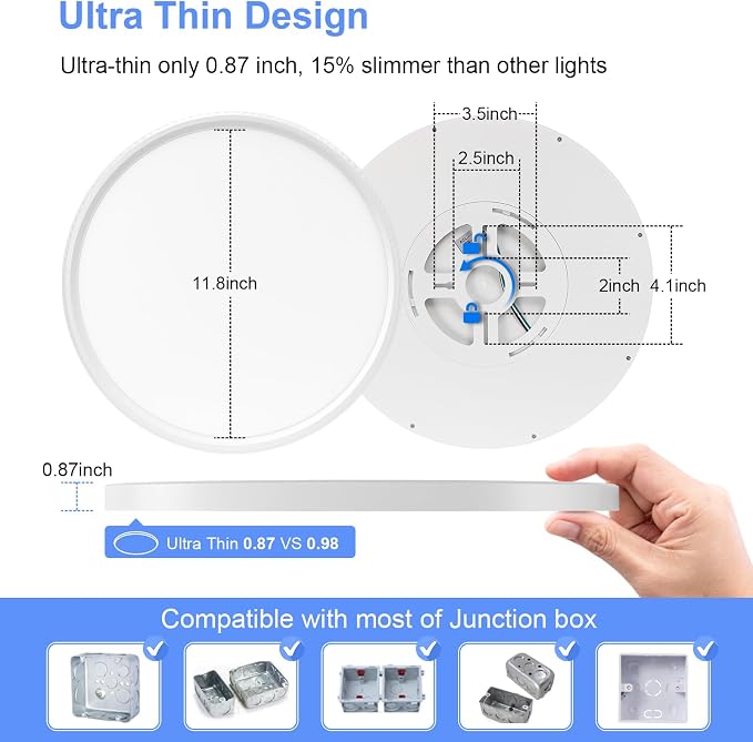 2 Pack 12 Inch Dimmable LED Flush Mount Ceiling Light Fixture 28W 3200LM 5 Color Temperature in One Super Slim Round Ceiling Lamp Low Profile Ceiling Lights for Living Bedroom Kitchen Laundry White