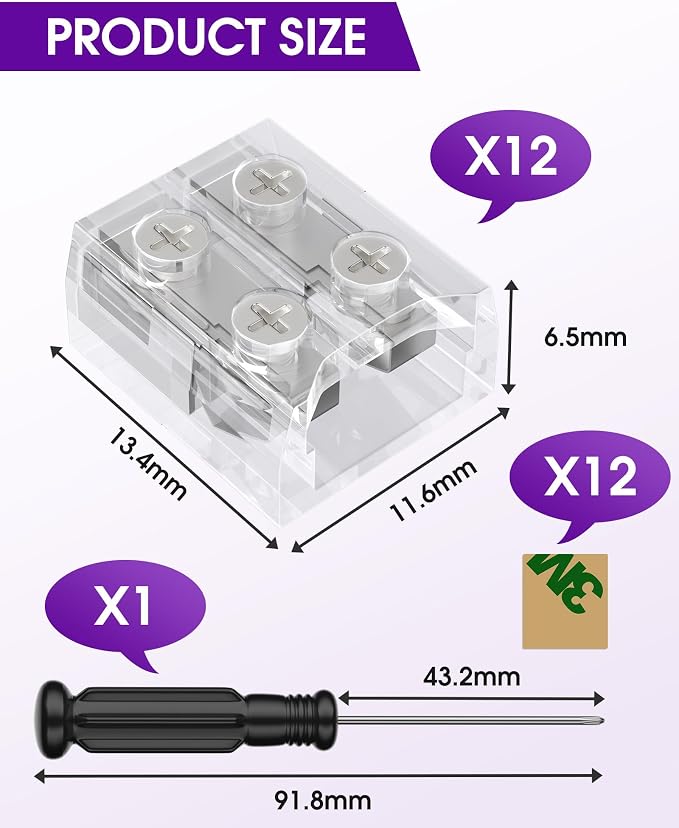 HitLights 12 Pack LED Connector 2 Pin 8mm Solderless LED Tape Lights Connector Transparent LED Strip Lights Connectors with Screwdriver Strip to Wire for 12V 24V Single Color LED Light Strips | Strip-to-Wire, Transparent, with Screwdriver, Work with 5V...