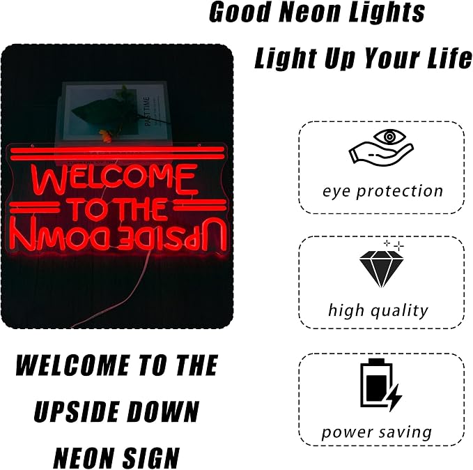 Welcome To The Upside Down Neon Sign Dimmable Neon Lights for Wall Décor USB Powered LED sign for Bedroom Game Room Man Cave Great Gift for Birthday christmas etc;(16.4 * 8.3 inches)