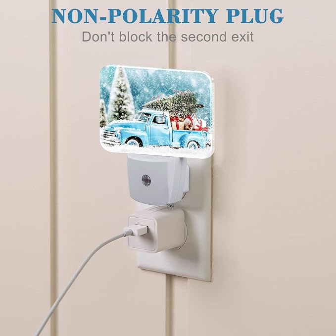 Christmas Blue Truck Night Light Plug into Wall, Christmas Tree Night Light with Dusk to Dawn Sensor for Kid Girls Boys Women Men Bedroom, Hallway, Kitchen, Bathroom, Stairs Decor