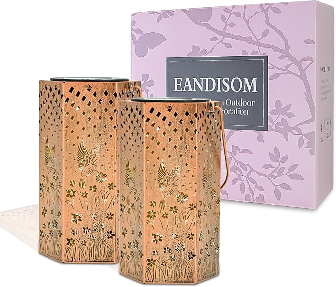 Eandisom Birthday Gifts for Women, 2 Pack Solar Lanterns Outdoor Waterproof | Hummingbird Hanging Solar Lights Outside for Yard, Patio, Garden Decor, Mothers Day Gifts for Mom Grandma