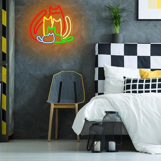 Colorful Cat Neon Sign for Wall Decor Rainbow Cat Led Sign Animal Neon Light Dimmable Pet LED Light Sign for Bedroom Men Cave Home Party Home Decor