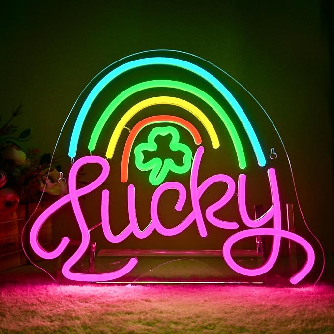 Lucky Clover Neon Signs Leaf Wall Light for St. Patrick's Day Party Decor | 14.17IN*12.6IN,Five level brightness adjustment,USB powered,For Bar,Club,Pub,Living room,Bedroom,Restaurant,Beach Bungalow