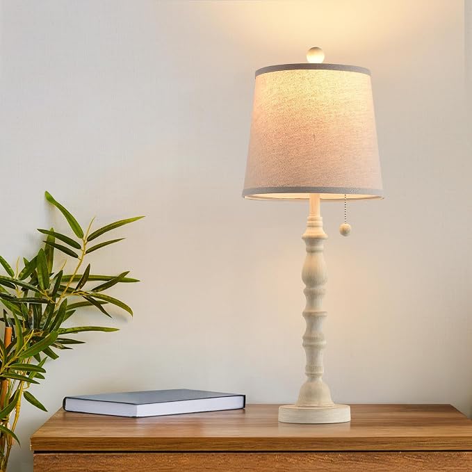 Terpsichore Lamps for Living Room Modern Farmhouse Table Lamp Bedside Reading Lamps Set of 2 Night Stands Bedroom Night Lamp,with Fabric Lamp Shade (White, High 26.25 Inch)