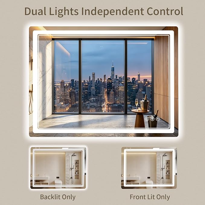 30"x30" LED Bathroom Mirror with Lights, Backlit + Front Lit, Anti-Fog, Lighted Bathroom Mirror for Wall, HD Shatterproof Tempered Glass, Dimmable, Memory Function (Horizontal/Vertical)