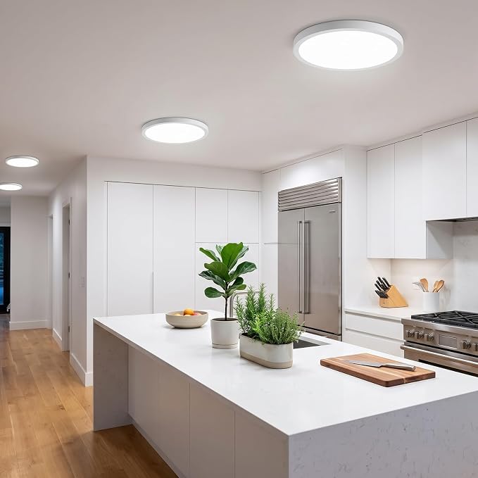 Flush Mount 12 Inch Ceiling Light Fixtures 24W Ultra-Thin 0.7" | 5CCT 2700K-3500K-4000K-5000K-6500K, Edge-Lit LED Round Flat Panel Light for Living Room Bedroom Bathroom Hallway, White