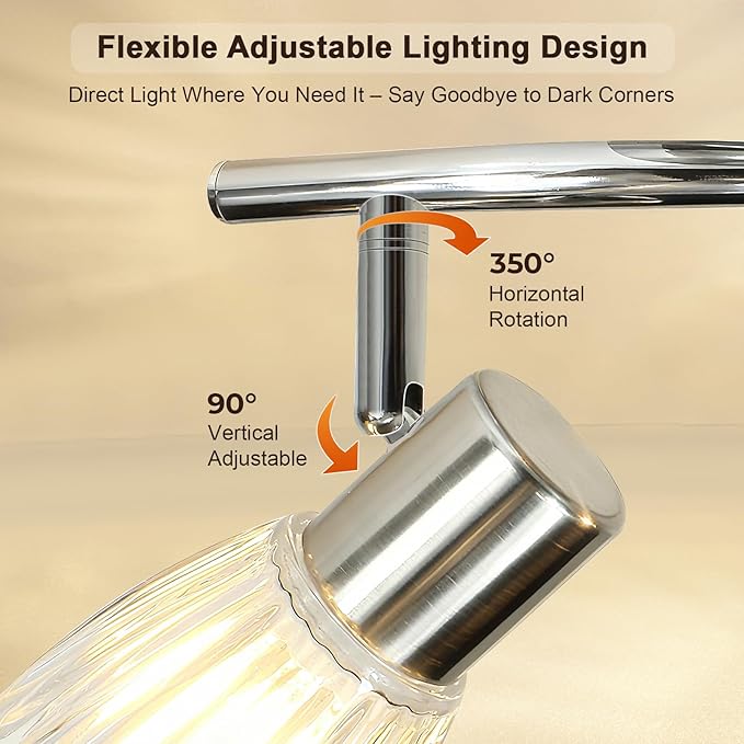 HiBay 2-Light Track Lighting, Directional Ceiling Light Fixture with Glass Shades, Modern Chrome Spotlight Indoor for Kitchen, Bedroom, Living Room, E12 Base, No Bulbs