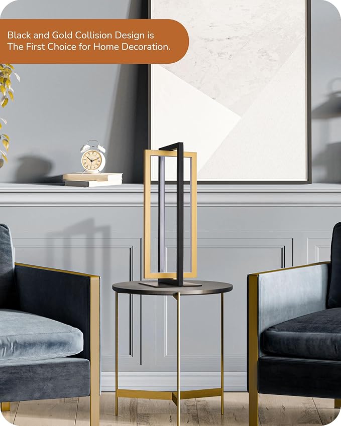 EDISHINE LED Table Lamp Set of 2, Modern Dimmable Nightstand Lamps, Gold | 3 Color Temperatures, MAX 750LM, Angle Adjustable, Dual-Frame Rectangle, Ideal for Living Room, Bedroom
