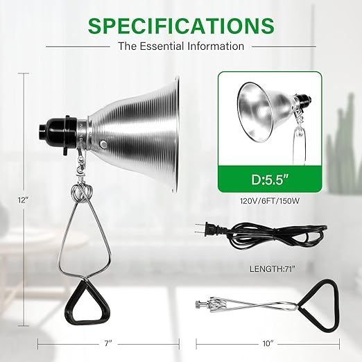 Simple Deluxe Clamp Lamp Light Socket with 5.5 Inch Aluminum Reflector, Suit for Max 60 Watt Lamp (No Bulb Included) with 18/2-Gauge 6 Feet Cord, 6-Pack