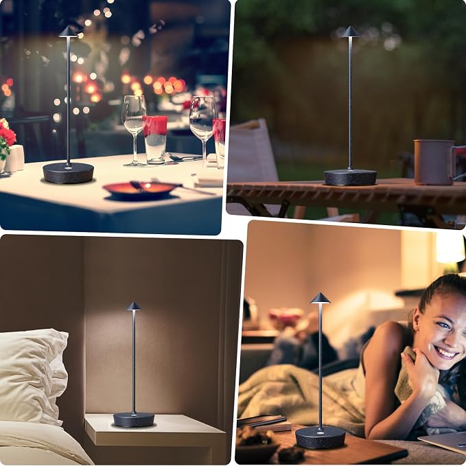 2Pack Rechargeable Cordless Table Lamp, Portable Powered LED Battery 6000mAh Metal USB Desk Lamp, 3 Levels Brightness Light for Restaurants Outdoor (2pack Blue White)