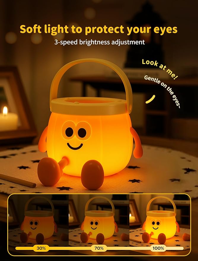 Pumpkin Night Light for Kids, Halloween Pumpkin Lamp, Fall Decor | Portable Halloween Lamps, Rechargeable Table Lamp for Halloween Decorations Indoor Gifts