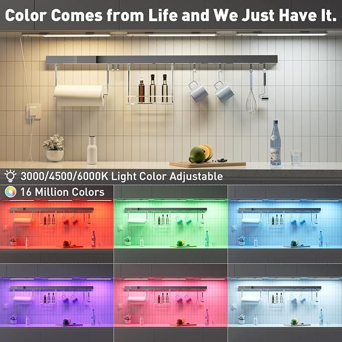 Under Cabinet LED Lighting Plug in, Aluminum RGB Color Changing Lights with Remote Control, 12in 3-Panel Wired Parallel, Ideal for Kitchen, Counter, Bookshelf – 15 Colors