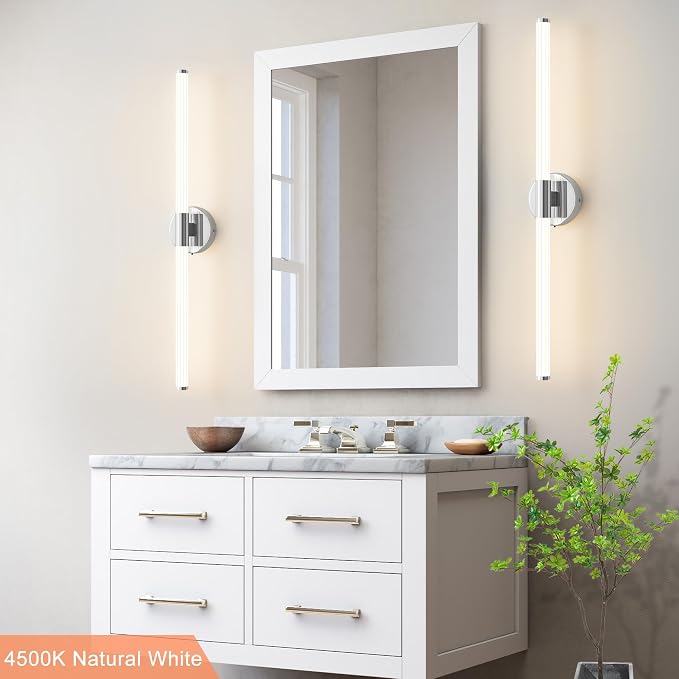Wall Sconces Set of 2 Hardwired LED Vanity Light Chrome 31" | Dimmable 5CCT LED Bathroom Light Fixtures, 360° Full Lighting, Modern Vanity Light Bar for Bathroom Mirror, Flicker-Free