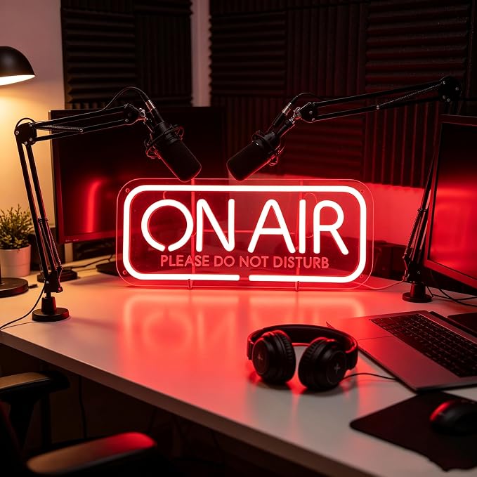 On Air Neon Sign - 5V USB power supply, low power consumption for Wall Decor, Podcast Decor, Video live, game live，LED Neon Signs, Wall Decor (Red)