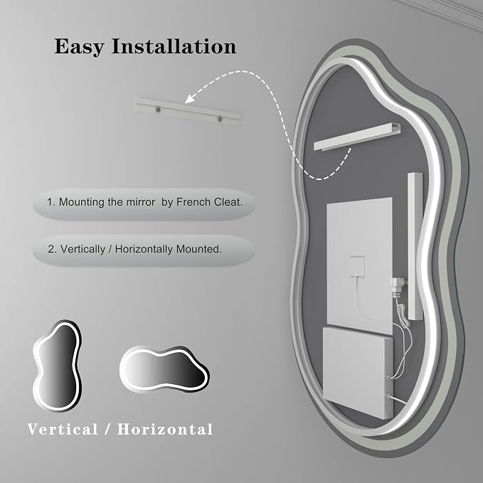 SMIROR 20x32 Irregular Led Lighted Bathroom Vanity Mirror | Asymmetrical, Cloud Shape, Front lighted + Backlit, Anti-Fog, 3 Colors, Dimmable, Memory, Tempered Glass, UL