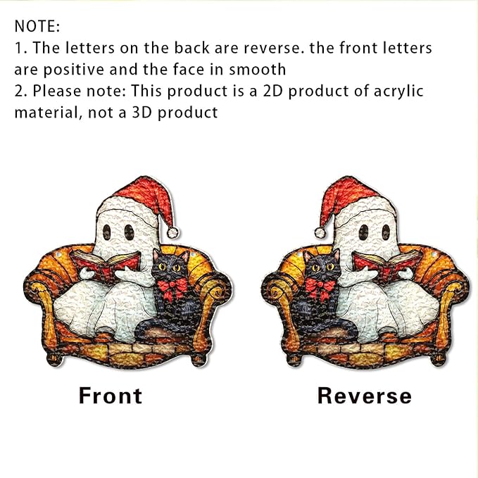 Christmas Tree Decorations Cute Cartoon Ghost & Cat Acrylic Suncatcher Stained Hanging Ornaments Designs DIY Crafts Indoor Outdoor Xmas Ghost Hanging Pendants for Christmas Tree Decor Accessories 1Pc