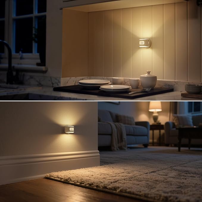 Motion Sensor Night Light Indoor, Rechargeable Night Lights | Magnetic Stick-On Stair Lights 3000K Warm White, Battery Operated lights for Hallway,Kitchen,Closet,Bedroom