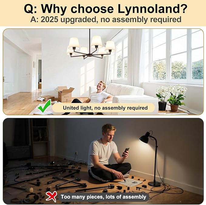 36" Oil-Rubbed Dining Room Light Fixture, No Assembly Required 6-Lights Kitchen Chandelier for Dining Room with White Fabric Shade, Chandelier Ceiling Light Fixture for Kitchen Bulb Not Included
