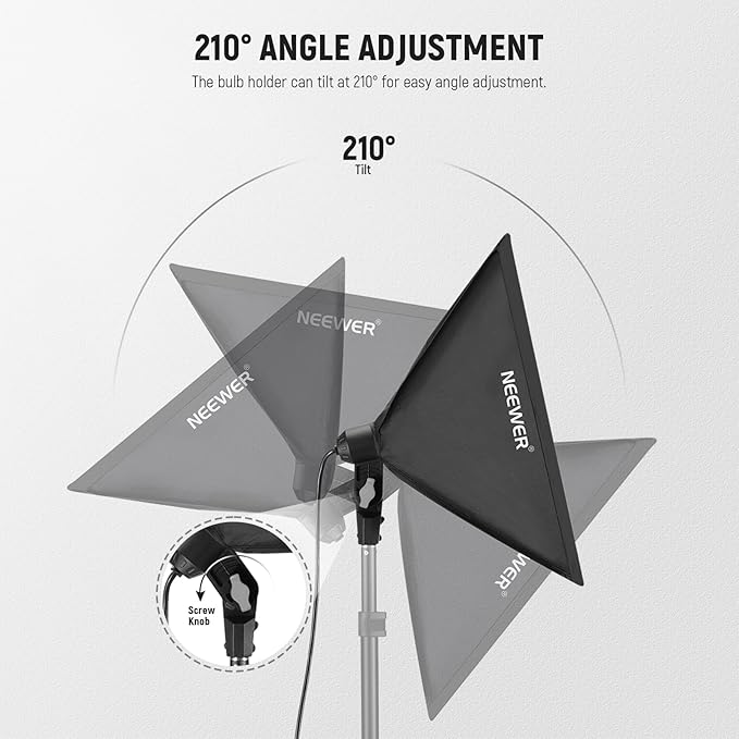NEEWER 350W Equivalent Softbox Lighting Kit, 5700K LED Light Bulb, 24x24 inches Softbox with E26 Socket, Photography Continuous Lighting Kit, Photo Studio Equipment, NK300