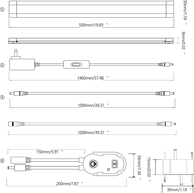Under Counter Lighting Plug in LED Under Cabinet Lights for Kitchen,Shelf,20Inch Slim Undercabinet Lights,Manual Sensor Dimming,6000K Cold White,Over Sink,Underdesk,Work Table Lighting Bars,1pcs