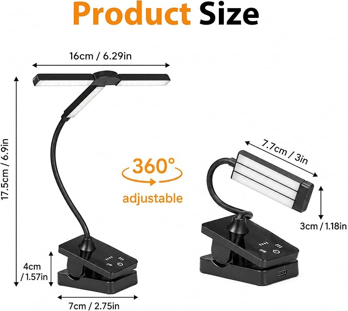 2 Pack Clip-On Easel Light, Rechargeable Artist Lamp for Painting | Flexible Arm Reading Light with 4 Color Modes & 3 Brightness, Music Stand Light, for Piano Bed Reading Desk Puzzle