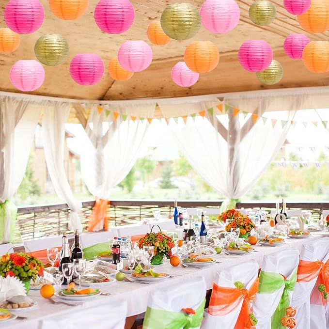 Paper Lanterns Party Decorations, Hanging Round Chinese Lanterns for Graduation Baby Shower Birthday Decorations Pack of 20 Pink Orange