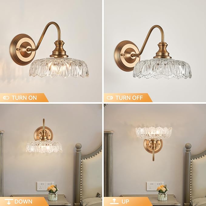 HDDFL Vintage Wall Scone Bedside Wall Lamp Matte Brass Bedroom Light Fixtures in Door Lighting Fixture for Living Room Hallway Corridor