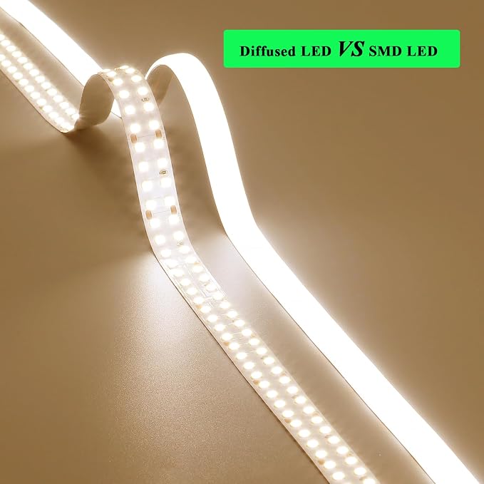 JOYLIT PRO+ 24V LED Strip Diffused 2 Rows 16.4FT 3000K 601LM/FT Waterproof | CE UL, CRI 92+, 560LEDs/m Warm White, 12MM, Dotless, Dimmable, Self-Adhesive, for Kitchen Cabinet,Cove(Lights Only)