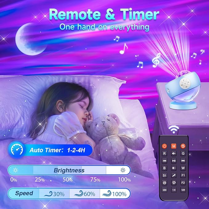 Iceberg Northern Lights Projector, Blue Galaxy Projector with Iceberg Base | 300+ Aurora Effects, 15 White Noise, Bluetooth Speaker, 360° Rotation, Remote Control, Timer, Bedroom Decor