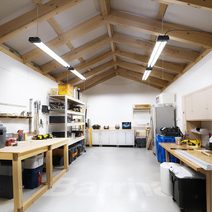 Barrina BS42a LED Shop Lights 4FT for Workshop, 42W 4800LM 5000K, 8 Packs | 4FT for Garage Warehouse, Hanging or Flush Mount, Linkable to 10, Hidden Wiring, with Pull Chain Switch, Frosted Cover