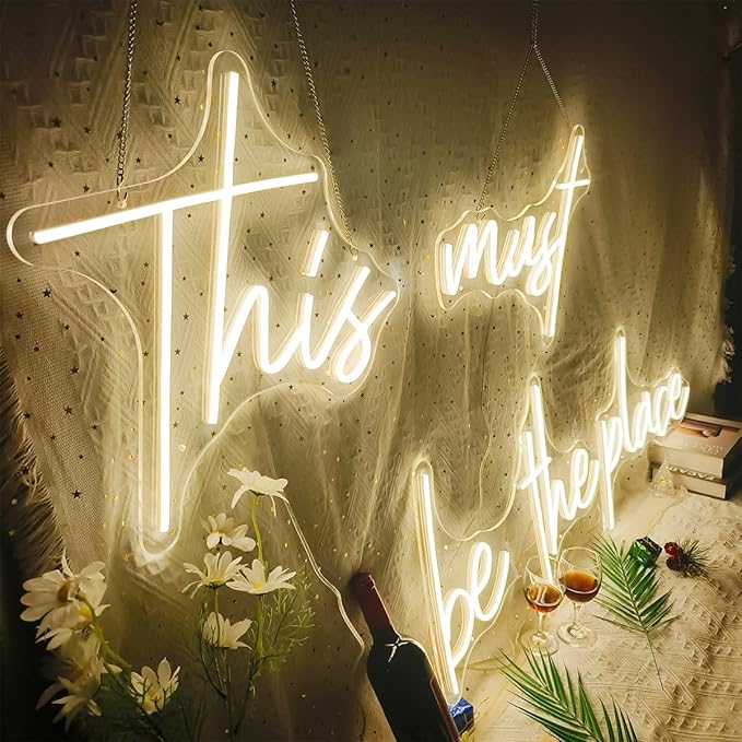 78x16 Inch Super Large This Must Be The Place Neon Sign for Wall Decor,Neon Light Signs with Remote Dimmer,This Must Be The Place LED Sign for Bedroom, Office, Cafe, Bar, Weddings, Warm White
