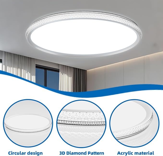 15 Inch LED Flush Mount Ceiling Light,Modern Ceiling Light | 35W 4000LM 5CCT 2700-5000K Selectable, Dimmable Ceiling Lights for Kitchen,Bedroom, Living Room,Office