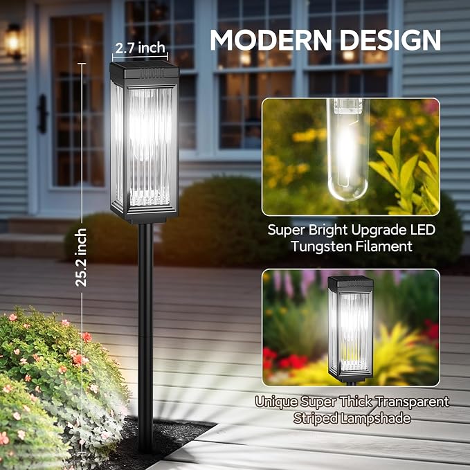 Solar Pathway Lights Outdoor, 12 Pack Upgraded Bright Solar Lights Outdoor Waterproof, Bright Up to 15 Hrs Garden Light for Yard Patio Lawn Path Walkway Driveway Outside Decor(Cool White)