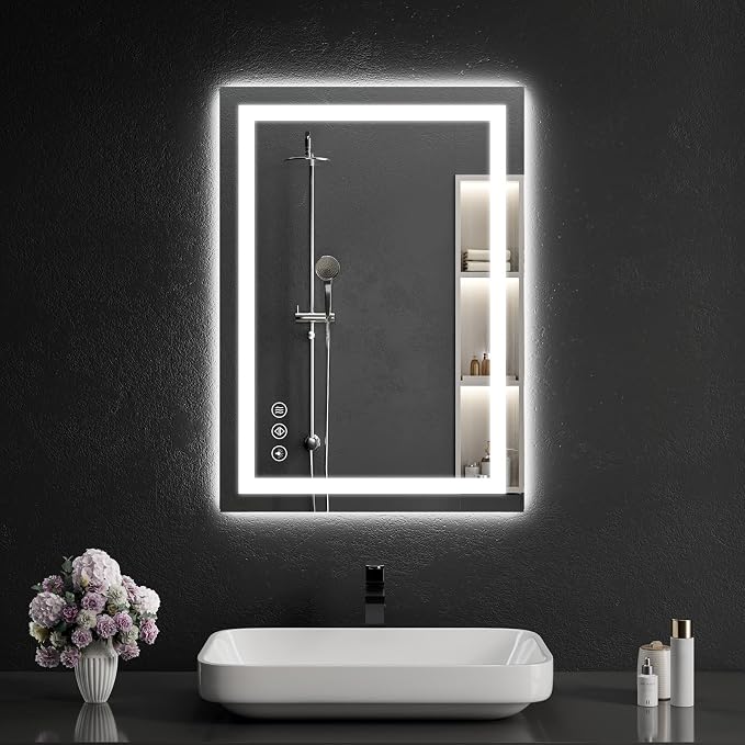 LED Bathroom Mirrors 20"x30" Bathroom Mirror with Lights for Wall, Backlit + Front Lit, 3 Colors, Anti-Fog, Dimmable Brightness for Vanity,Bathroom, Entryway, Living Room