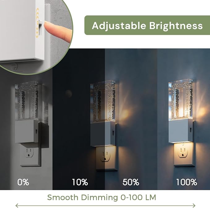 L LOHAS LED Night Light, Foldable Night Lights Plug into Wall 2 Pack | Portable LED Nightlight with Dusk to Dawn Sensor, Dimmable 0-100LM White Nightlights for Travel, Hotel, Bathroom, Hallway