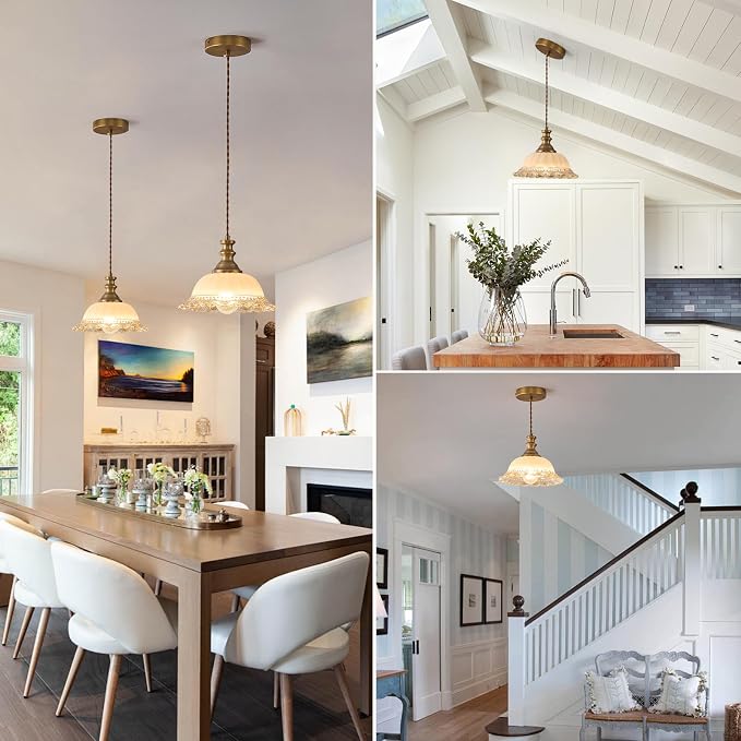 HDDFL Glass Pendant Lights Modern Pendant Lighting Fixtures 11.8 in Hanging Lamp for Kitchen Island Bedroom Dining Room Coffee Shop Hallway Brown and Brass