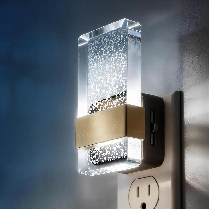 LED Night Lights Plug into Wall, 0-100LM Dimmable Nightlight | Bubble Decorative Night Light, Dusk to Dawn Sensor, Wall Sconce-Style Design Nightlights for Bathroom, Hallway, 5000K
