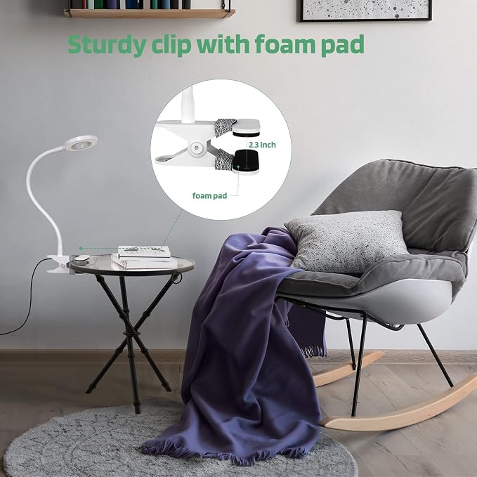 Glorious-LITE Clip on Light 36 LED Eye Caring Reading Light for Bed White | 360° Flexible Gooseneck, With 4 Color Modes, Dimmable Book Light for Bed, Desk, Headboard, USB Powered, With 59inch USB Wires