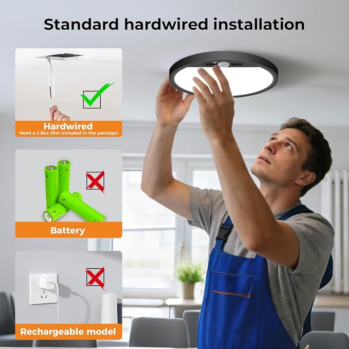 slochi 4 Pack Motion Sensor Light Indoor Wired, 5000K Closet Lights Motion Sensored, 15W 1500LM 7 Inch LED Ceiling Light Fixture for Pantry Hallway Stairwell Porch, Black