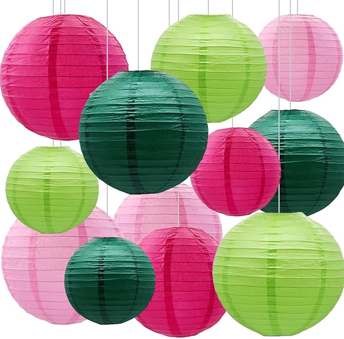 Green and Pink Party Decorations,12pcs Paper Lanterns for Birthday Baby Shower Wedding Party Decorations