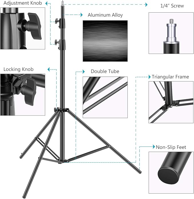 Neewer Light Stands 10 Feet/3 Meters, Pro Heavy Duty Spring Cushioned, All Metal Locking Collars, Set of 2 (Black Finish) with Carry Bags and Sandbags for Photo Video Photography HTC Vive, etc