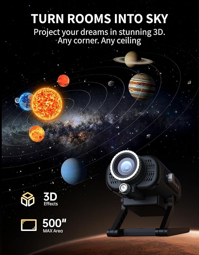 Galaxy Projector, 60 Themes Full-Room Immersive 3D Star Projector, Space Galaxy Projector, Large Area Home Planetarium Night Light Projector with HD Soft Light for Stress Relief Gifts