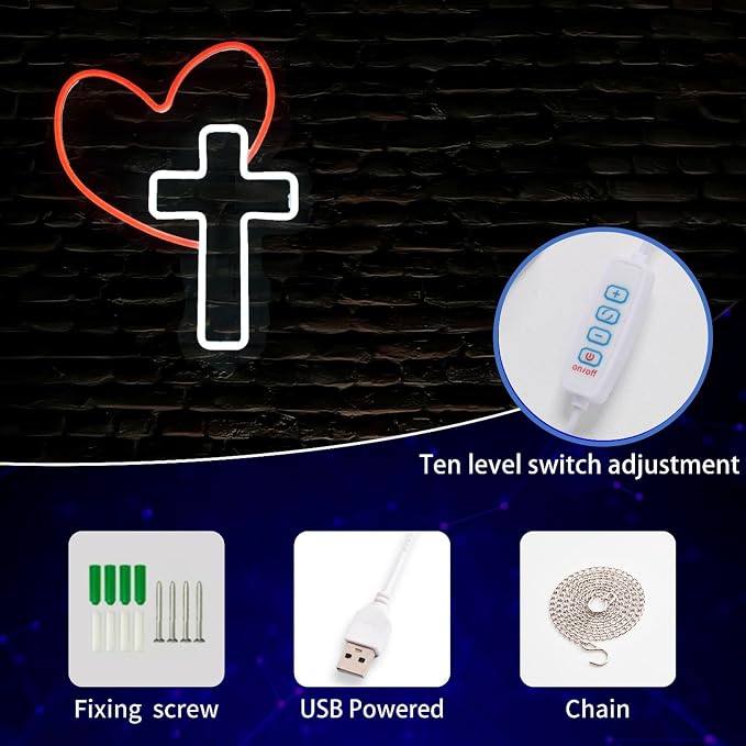 Cross Neon Signs Jesus Neon Signs LED Wall Decor for Bedroom Living Room Weddings, Dimmable Light Sign for Home Decor, Religious Events, Christmas Easter Celebrations Gifts