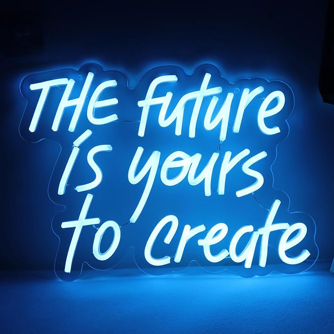 WonderfulLife The Future is Yours to Create Neon Sign for Wall Decor Suitable for Office Man Cave or Bedroom,Fresh Azure Letters Lights can Calm Your Restless Mood.5V USB Powered Easy Hanging.