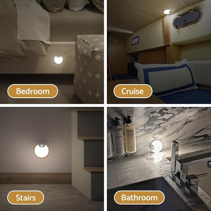 DAZZY DOT Rechargeable Night Light Motion Sensor, Battery Night Light | 2 Pack, Magnetic, Stick-On, Dimmable Brightness, Ideal for Stairs, Bathroom, Wall, Cruise, Cabinet, Hallway, Closet