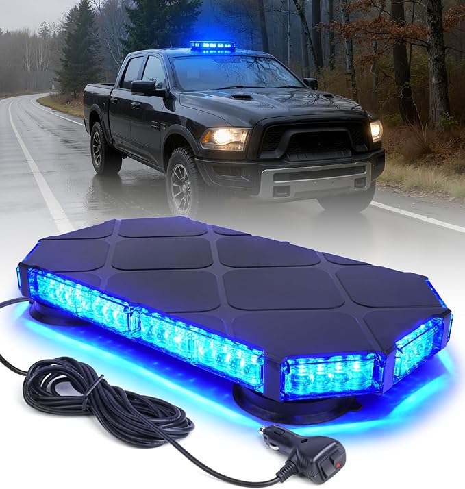 LUMENIX 56 LED Roof Top Strobe Beacon Lights Bar Rooftop Hazard Warning Emergency Safety Flashing Blue Light for Volunteer Firefighters Police Law Enforcement Vehicles Trucks Patrol Cars