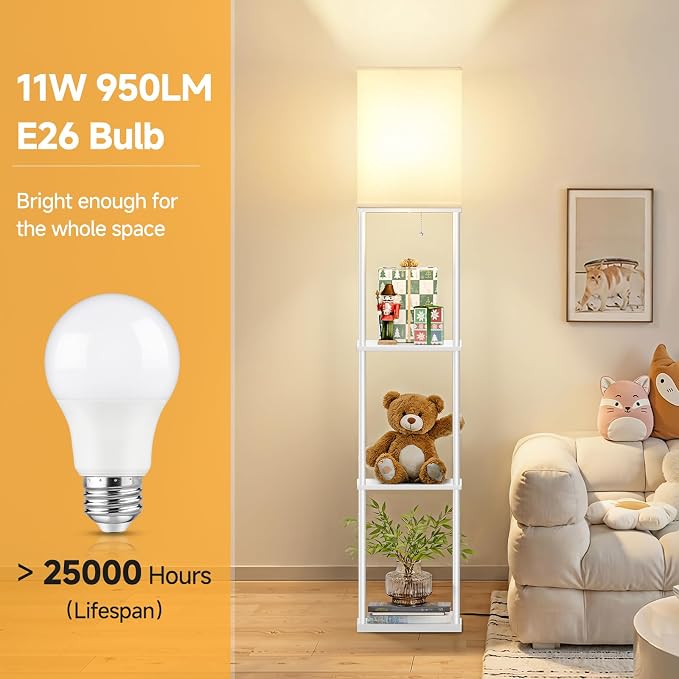 SHINE HAI Floor Lamp with Shelves, 3-Tier Square Modern Shelf Lamp | 3CCT Bright Bulb Included, Tall Standing Lamps for Living Room Bedroom Office