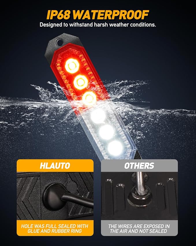 HLauto 406T Emergency Strobe Grille Lights: 4Pcs 6 LED Sync Feature Safety Warning Flashing Light, 12V-24V Ultra Slim Surface Mount Hazard Caution Light for Truck, Vehicle, Car, ATV, UTV (Red White)