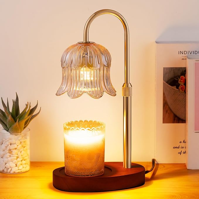 CRMILL Candle Warmer Lamp Electric Timer - Vintage Heater Candles Warming Height Adjustable Dimmable Warmers Flower Lamps No Flame Heat Warm Melt Wax Jar Modern Home