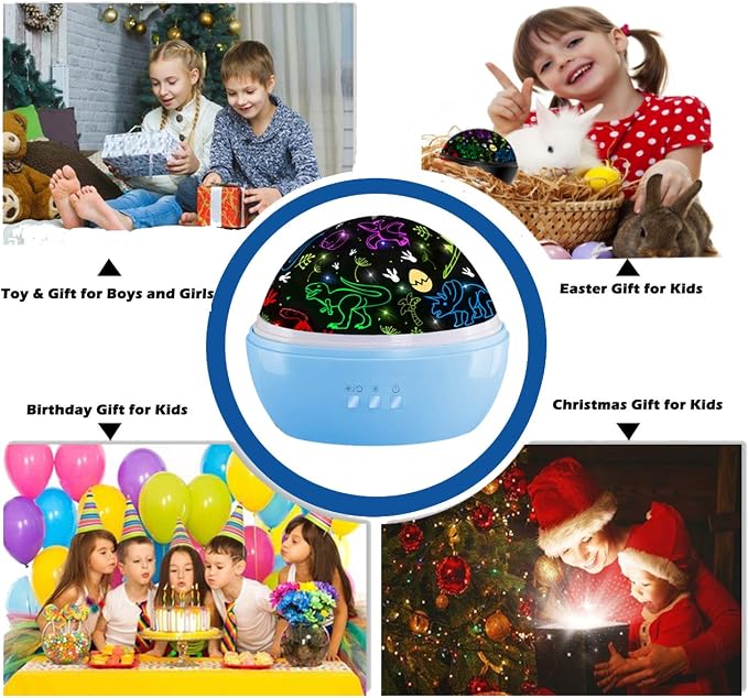 JKGIFTS Night Light for Kids Toys,Dinsoaur Night Light Projector,360° Rotating Cars Lights for Bedroom Decor,Birthday Gifts for Kids Baby Sensory Toys Autism